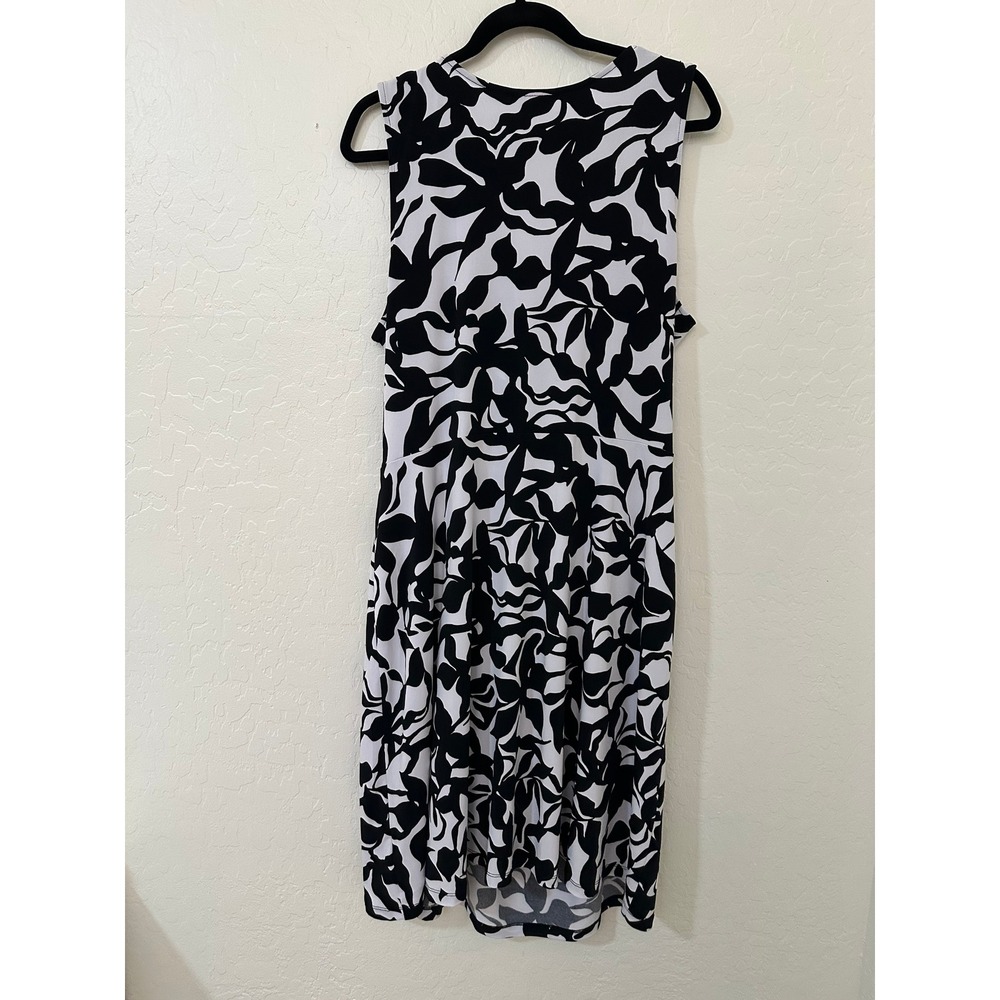 Susan Graver Womens XL Black White Abstract Floral Faux Wrap Ruched Sheath Dress - Picture 4 of 12